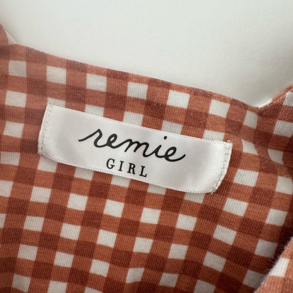 Remi Girl Gingham Rust/White Cotton Dress, Girls Size 6, Puff Sleeves - Picture 4 of 9